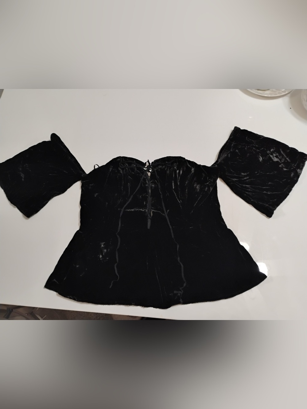 Express Black Velvet Off-Shoulder Tie-Front Top